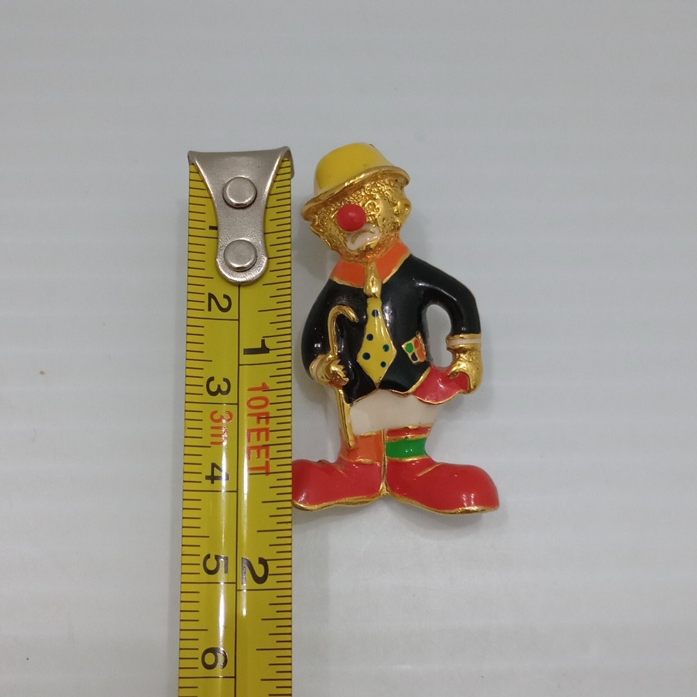 Vintage Clown Brooch Enamel‎ Gold Tone Figural Circus Pin 1 1/2 Inch - Picture 6 of 8